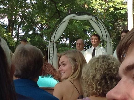Christian's first glimpse of his bride walking down the aisle
